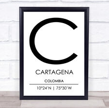 Cartagena Colombia Coordinates World City Travel Quote Wall Art Print