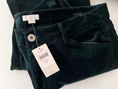 Nuevo con etiquetas Pantalones J. Jill Obsidiana Verde Oscuro Terciopelo Ajustado Tobillo Talla 14 Foto 1 de 4