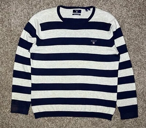 GANT Men’s Sweater Cotton Cashmere Striped Blue Gray L/S Pullover Crew Size M - Picture 1 of 17
