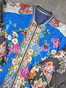 Johnny Was Jacke Damen XXL Mizumi Wende Bomber Blumen Punkte Rippborte Boho - Bild 1 von 8