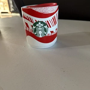Bicchiere Starbucks 2021 Holiday Ceramic con coperchio 8 oz bianco rosso tazza caffè da viaggio - Foto 1 di 9