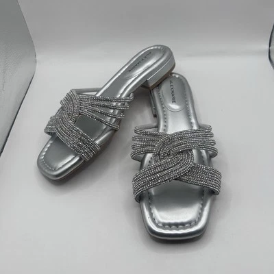 Sandalias sin cordones Alex Marie plateadas entrecruzadas con estrás para mujer 7 M Foto 1 de 4