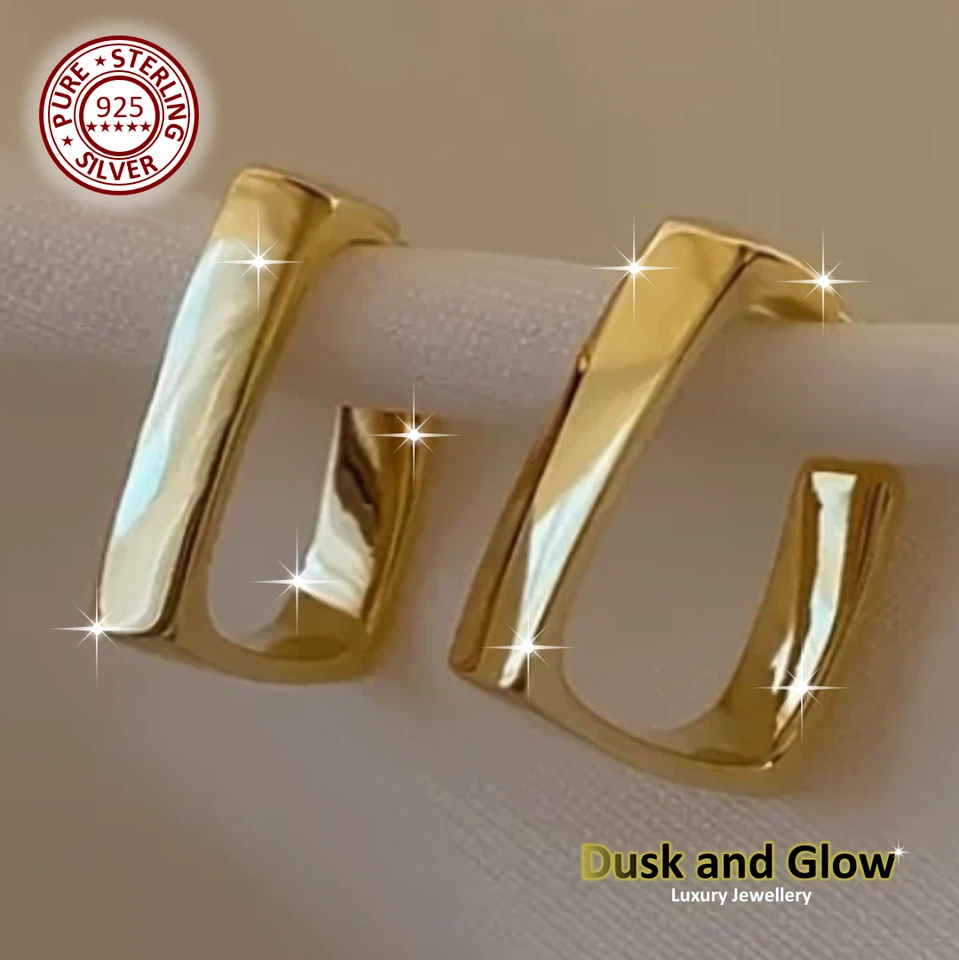 Gold Huggie Hoop Stud Earrings Solid 925 Sterling Silver Women Jewellery Gift UK Foto 1 de 1