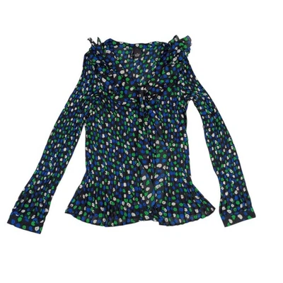NWT New Directions XL Ruffle Pleated Blouse Black Bright Polka Dots Crinkle - Image 1 of 4
