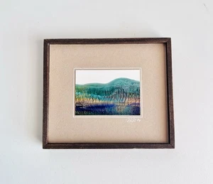 Vintage 1984 Miniature Signed Wall Art Print ~ Landscape ~ 4x4.75 Wood Frame - Picture 1 of 10