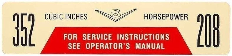 Air Cleaner Decal For 1965-1967 Ford Country Squire; 352 Cubic Inch; 208 HP - Image 1 of 2