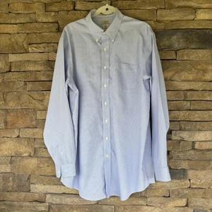LL Bean Mens Large White Blue Checkered Button Up Dress Shirt Wrinkle Resistant - Picture 1 of 8