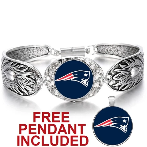 New England Patriots Women's Sterling Silver Bracelet Football Gift w Gift Pk D3 Cover