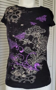 WET SEAL Black Dressy Graphic Tee - Teen Youth Girls Size Large - Picture 1 of 2