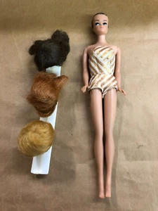 VTG 1963 Mattel #870 Fashion Queen Barbie Doll With 3 Wigs And Original Swimsuit - Picture 1 of 15
