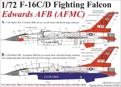 UpRise Decals UR72159 - DECAL F-16C/D (Block 30) Edwards AFB (AFMC) 1/72 - Image 1 of 4