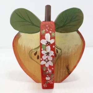 Decoración de manzana de madera pintada a mano decoración floral de núcleo de campo - Imagen 1 de 6