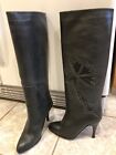 VALENTINE DESIGNER BOOTS GREY LEATHER KNEE-HIGH HIGH HEEL SIZE 6B MADE IN ITALY