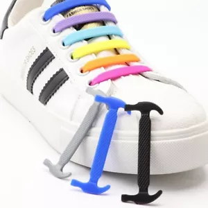 Elastic Shoe Laces No Tie Silicone Rubber shoelaces trainers shoes Adults & Kids - Picture 1 of 16