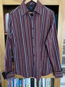 JASPER J CONRAN LUXURY YARN DOUBLE CUFF MAROON STRIPED SHIRT SIZE MEDIUM - Picture 1 of 13