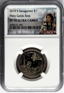 2019 S PROOF SACAGAWEA DOLLAR $1 MARY GOLDA ROSS NGC PF70 NATIVE AMERICAN LABEL - Picture 1 of 2