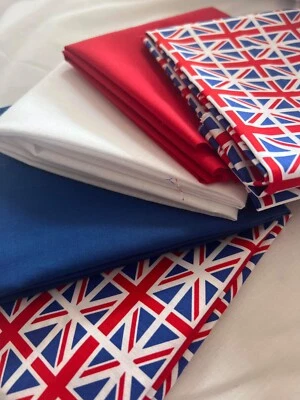 Fat Quarter Bundle - Coronation Union Jack Red Blue White Bunting Craft Fabric - Image 1 of 4