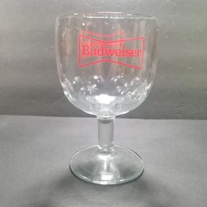 Vintage Budweiser Clear Glass Beer Thumbprint Goblet Red Bow Tie Classic Logo - Picture 1 of 6