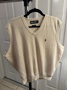POLO RALPH LAUREN Sweater Vest~Large~100% Lambswool~Cream~Logo - Bild 1 von 6