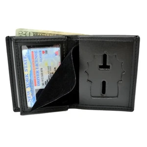 Perfect Fit NY Police Badge Wallet Black Leather Bi Fold Fits NYPD Detective - Picture 1 of 8