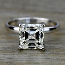 Asscher Cut Solitaire Moissanite Engagement Ring In Platinum