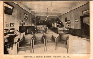 Postal antigua del vestíbulo interior del hotel Juneau Alaska Gastineau - Imagen 1 de 2