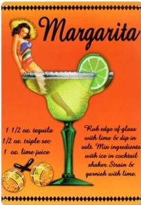 Margarita Recipe Metal Sign Pin-up Tequila Sexy New Bar Man Cave Booze Girl - Picture 1 of 1