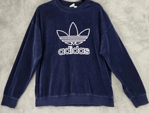 Sweater Womens Medium Navy Blue Trefoil Velour Crew Neck Long Sleeve Pullover - Picture 1 of 10