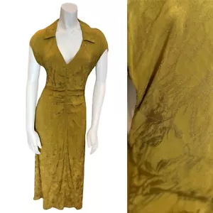 Zara Woman DRAPED JACQUARD MIDI DRESS VNeck Ruched Collared Shirt Bodycon Party - Foto 1 di 6