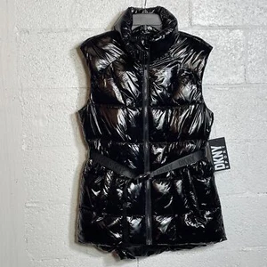 Chaleco acolchado con cremallera Dkny Sport para mujer con cinturón extraíble negro XS - Imagen 1 de 7