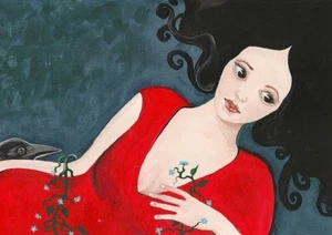 ACEO IMPRESIÓN DE PINTURA CUERVO ARTE GÓTICO RYTA Retrato Bruja Wicca Halloween extraño - Imagen 1 de 1