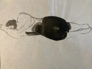 Bello Dibujo Lápiz Acuarela Nu Hombre Retrato Playa Segunda Mitad XX - Bild 1 von 7