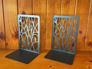 A Pair of Decorative Quality Metal Bookends Birds on Tree Black Color - Picture 1 of 5