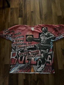 Vintage 90s Michael Jordan Bulls NBA Magic Johnson Tee All Over Print Shirt XL - Picture 1 of 8