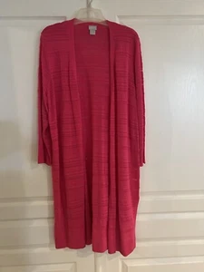 NWT $109 CHICO'S size 3 PINK OPEN FRONT TEXTURED MAXI CARDIGAN SWEATER - Picture 1 of 4