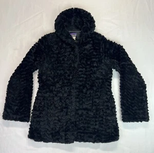 Patagonia Girls Pelage Fleece Faux Fur Dress Jacket Coat Black Lined Sz XXL - Picture 1 of 7