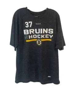 Reebok Boston Bruins RETIRED 37 Bergeron T-Shirt Men's L Speedwick Dark Gray NHL - Picture 1 of 5
