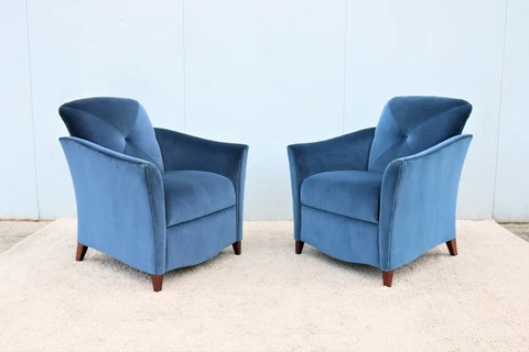 Art Deco Style Royal Blue Velvet Portrait Lounge Chairs by Jofco - a Pair Cover
