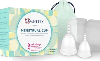 2 Stück Omnitex Menstruationstassen reines medizinisches Silikon Mix Pack klein & groß