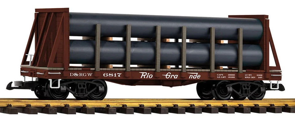 Piko 38795 G Scale D&RGW Bulkhead Flatcar Pipe Load - Image 1 of 1
