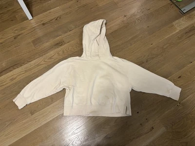 Sudadera Zara Mujer Grande Crema Mezcla Algodón Dobladillo Abertura Con Capucha Pullover Corto Foto 1 de 3