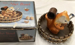 Vintage Nutcracker Squirrel and Wooden Bowl with Tools Complete 1970s Nut Bowl - Picture 1 of 9