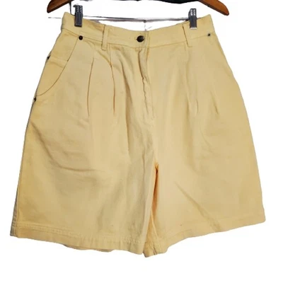 Shorts jeans feminino vintage Karen Kane tamanho 12 amarelo anos 80 cintura alta Preppy Twee - Imagem 1 de 4