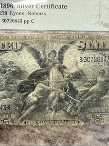 1896 5 educational silver certificate, Fr. 270 (Lyons/Roberts) PMG G6 - Picture 1 of 8