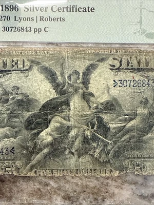 1896 5 educational silver certificate, Fr. 270 (Lyons/Roberts) PMG G6 - Image 1 of 4
