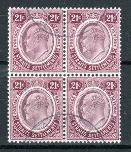 Malaysia - Straits Settlements 1909 21c King Edward VII SG 160 FU CDS block of 4 - Picture 1 of 1