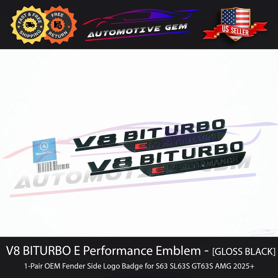 OEM V8 BITURBO E PERFORMANCE AMG Guardabarros Emblema NEGRO Insignia Mercedes S63 GT63S Foto 1 de 1
