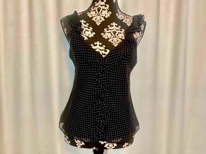 Ralph Lauren Sz 8 Sleeveless Black w/ White Dots Silk Tank Feminine Ruffle Edge - Picture 1 of 13