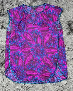 Blusa J Crew para mujer 4 púrpura azul floral 100 % seda sin mangas dobladillo curvo top - Imagen 1 de 13