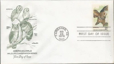 Scott 1762 FDC - 15 cent - 1978 - Wildlife Conservation - Barred Owl - FDOI - Image 1 of 2